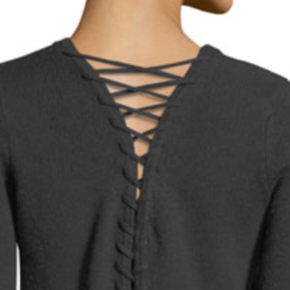 Philosophy Sweater with Laced-up Back  Large Dark Green/Grey